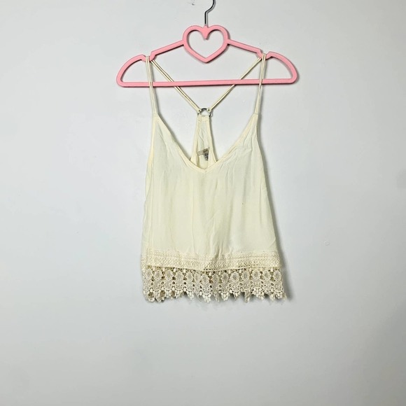 Urban Outfitter Ecote Crochet Trim V-Neck Racerback Crop Tank Top Yellow Small - Picture 2 of 9